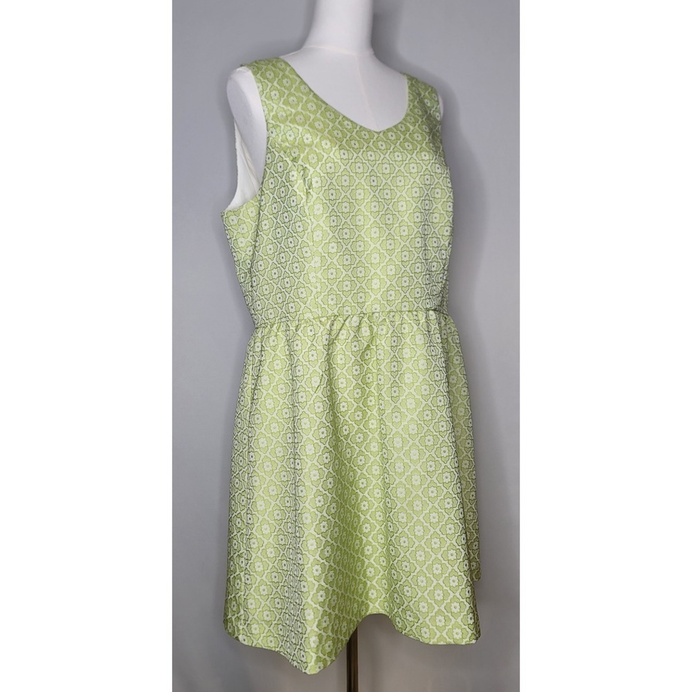 Kensie Lime Green Retro Mod Dress XL Sleeveless Fit & Flare Jacquard